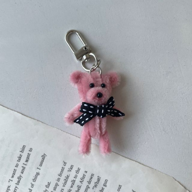 미니 모루 철사 곰돌이 핸드메이드 귀여운 선물 인형 커플 키링, 1개, 핑크
