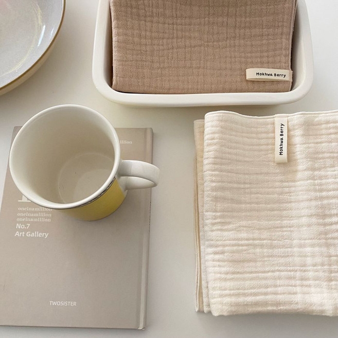 목화베리 무지요루거즈3중 면행주 키친크로스 2color, 무지샌드베이지, 1개