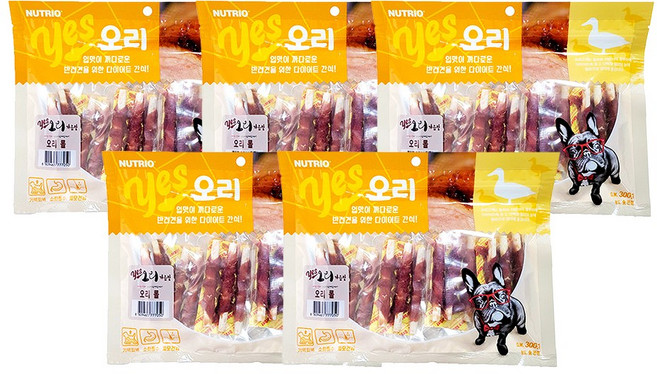 뉴트리오 강아지 육포 건조 간식 YES시리즈, 5개, 300g, 오리롤