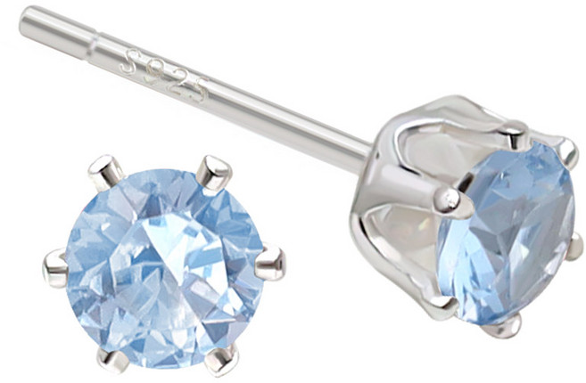 92.5 silver 데일리 베이직 6프롱 4mm 큐빅 아쿠아마린 실버 귀걸이