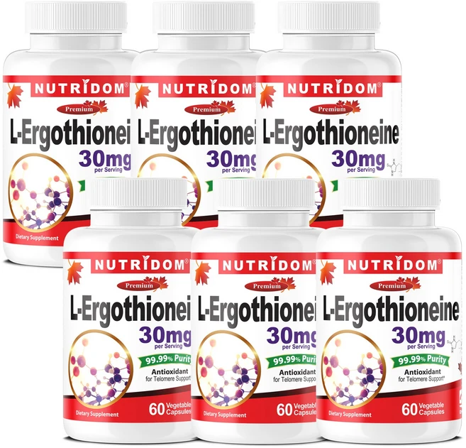 뉴트리돔 캐나다 L-에르고티오네인 30mg 99.99% 고순도 강력 항산화 L-Ergothioneine 60식물성캡슐, 6개, 60정 - 쿠팡