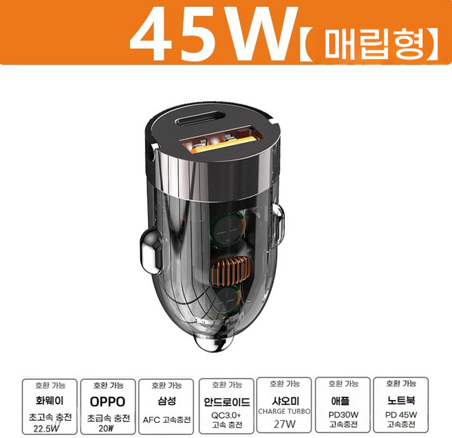 PD45W MINI 초고속 시거잭 충전기 매립형 PD QC 2포트 더욱 안전하고 빠른충전 작은사이즈 간편휴대, G20C, 옵션