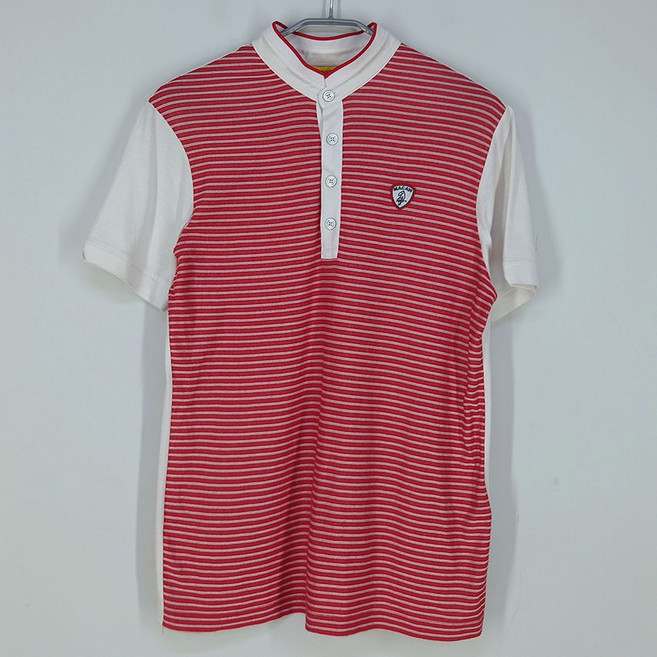 빈티지다온 마코 남 스트라이프 헨리넥 버튼 반팔탑 레드95