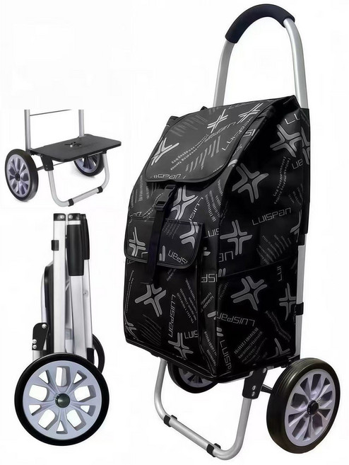 래빗마미 다목적 3단 접이식 장바구니 쇼핑카트, 블랙, 1개