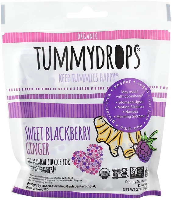 Tummydrops 유기농 스위트 블랙베리 생강 사탕 정제 33정, Tummydrops유기농스위트블랙베리생강사탕정제33정, 105g, 1개 - 쿠팡