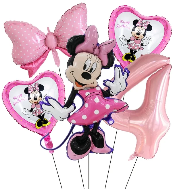 5PCS 미키 마우스 생일 장식 풍선 미키 미니 풍선 세트 및 32in 1-9 번호 풍선 어린이 생일 파티 Decora, 01 기타, 16 Pink-4