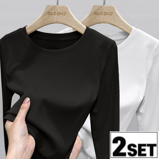 타임퓨어 1+1 여성 봄 가을 캐주얼 기모 라운드 티셔츠 이너 긴팔티 슬림핏 풀오버 반목티 터틀넥 티셔츠