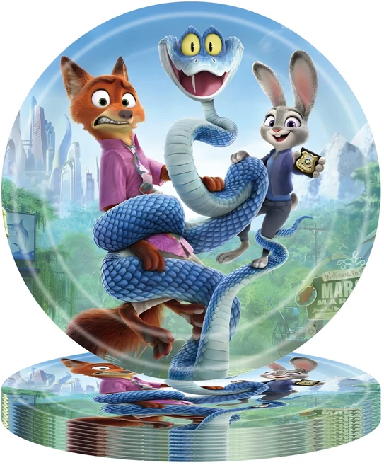 주토피아 닉과 주디 파티 장식 일회용 식기 세트 테이블보 배너 케이크 토퍼 풍선 생일 용품, 05 10pcs 7inch Plates