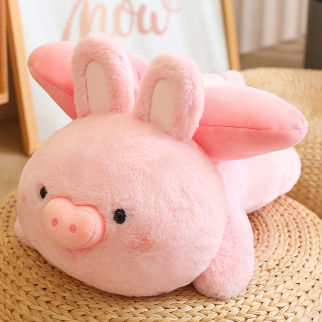 可愛兔子豬毛絨安撫玩偶抱枕, 兔子豬[趴款],50cm/0.52kg, 1個