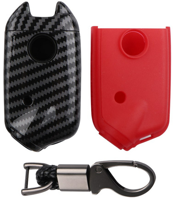 카템 카본 키케이스 + 실리콘 키케이스 2종 + 키링 + 드라이버 세트, 블랙 + 레드, K06