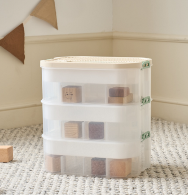 모던하우스 분류와 이동이 편한 뚜껑활용 3단 블록 정리함, COLOR MIX, 1세트