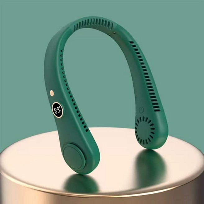 LED 디지털 디스플레이 넥밴드 선풍기 야외 운동 USB 무날개 터보 저소음 강풍 미니 휴대용 소형 선풍기, 그린, X9