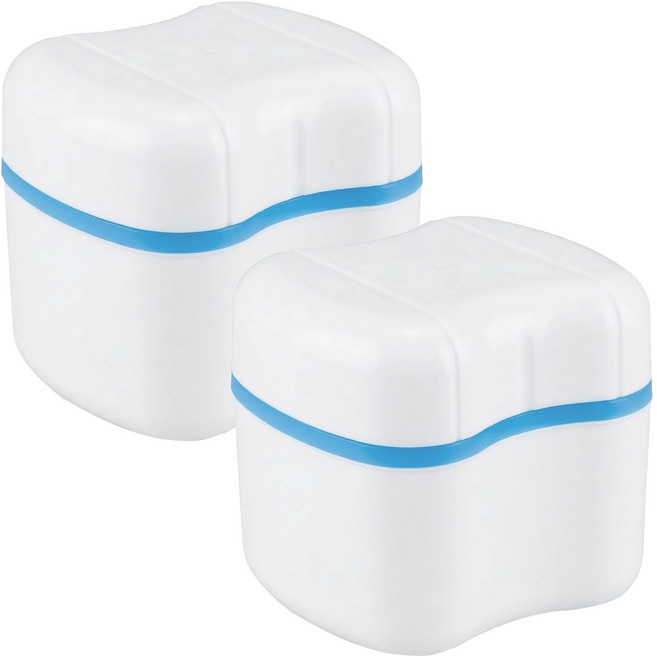 이지덴 틀니세정컵 틀니통 보관함 세척 케이스 교정기통, 2개, 블루