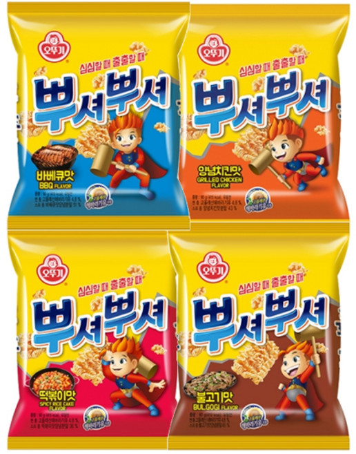 오뚜기 뿌셔뿌셔 불고기맛 3개+바베큐맛 3개+양념치킨맛 3개+떡볶이맛 3개(총 12개), 90g, 1개