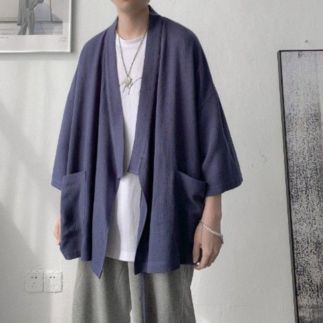 棉麻襯衫 男夏季薄款七分袖中國風道袍復古寬鬆中性風襯衫外套