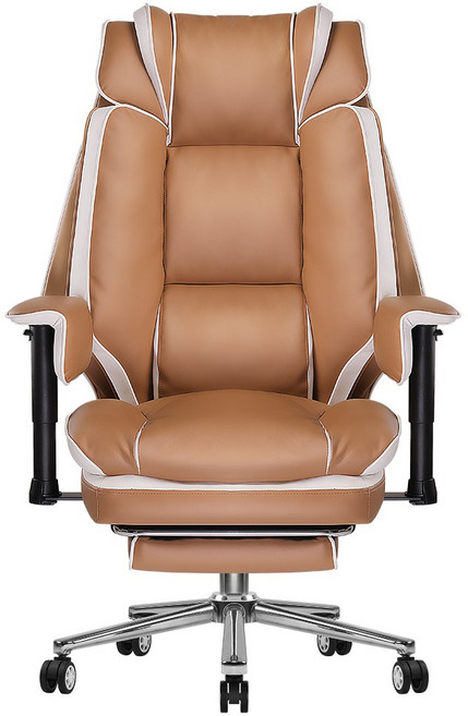 벤트론스 침대형 중역의자 하중150KG 게이밍 의자 컴퓨터 사무용 가죽의자 리클라이너 160도 틸팅조절 발받침대 2D팔걸이, 브라운