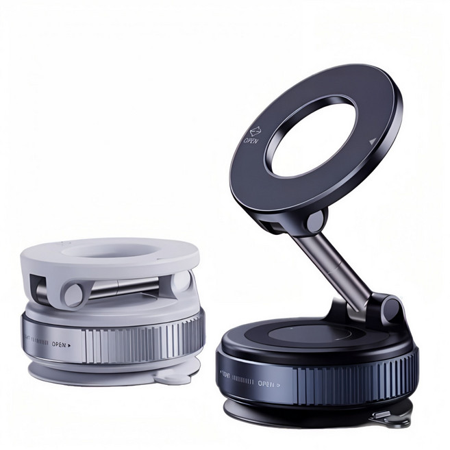 차량용 맥세이프 진공흡착 핸드폰 거치대 360도 접이식, 블랙