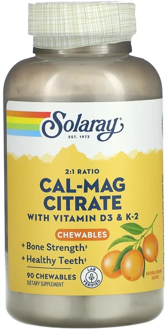 Solaray 칼-맥 시트레이트 비타민D3 & K2 함유 천연 오렌지 향 츄어블 정 90정, Solaray칼맥시트레이트비타민D3K2함유천연오렌지향츄, 1개 - 쿠팡
