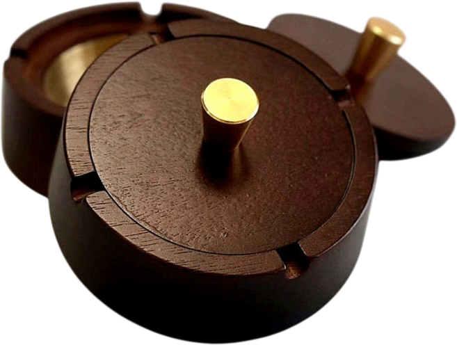 帶蓋菸灰缸 簡約茶空間 辦公室商用 防飛灰, 圓盒[實木+410內膽], 1個