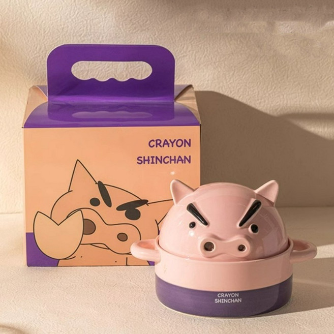 짱구 부리부리몬 흰둥이 세라믹 라면그릇 면기 세라믹 냄비, 1개