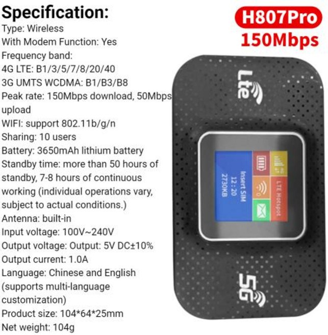 라우터 4G LTE 무선 휴대용 SIM 카드 슬롯 미니 야외 핫스팟 모바일 와이파이 차량용 포켓, 4)Black