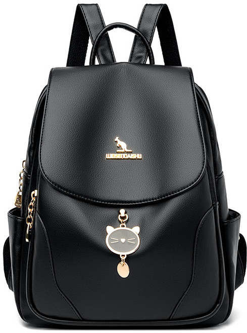 캥거루 캐주얼 여성 소가죽 백팩 고양이 팬던트 데일리 가방