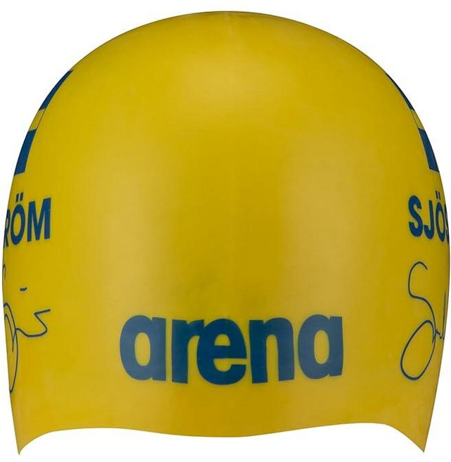 Arena Signature Collection Sarah Sjöström 사인 유니 성인 몰드 실리콘 수영 모자 훈련 및 레이싱용 프리 사이즈 옐로우, 사라 쇼스트롬