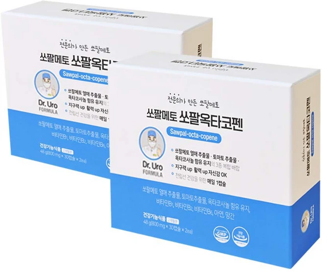 비뇨의학과 전문의 성분 배합 직접 만든 닥터유로포뮬라 쏘팔메토쏘팔옥타코펜 전립선 건강 120정 4개월분 60정 2개월분 전문의쏘팔메토, 6개, 30정 - 쿠팡