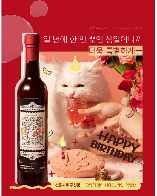 고양이전용 생일 케이크 & 와인 세트 그레인프리 연어 닭고기 가득 생일 선물, 1개, 1kg, 닭
