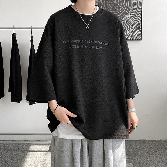 남성 오버사이즈 아이스 실크 긴팔티셔츠 여름용 루즈핏 드레이프 스타일 시원한 착용감 데일리 캐주얼