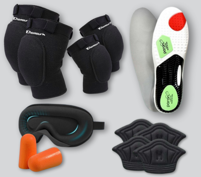 참수리 입대준비물 5+1종 깔창+무릎보호대+팔꿈치보호대+수면안대+귀마개+뒷꿈치패드+시계 세트, 5종 세트 (깔창 L), 1개