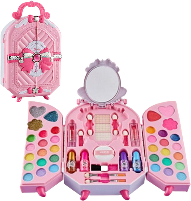HULULU 키즈뷰티 메이크업 박스 화장품 화장놀이 세트, 1개, 핑크