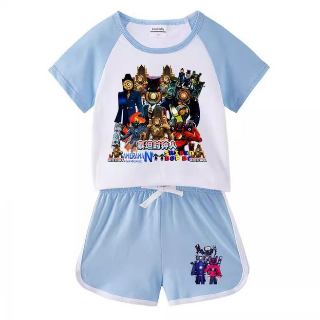 스키비디 토일렛 반팔 배색 티셔츠 반바지 세트 상하복