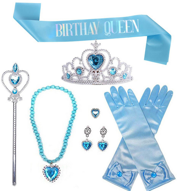 생일 파티 용품 티아라 + 어깨띠 + 액세서리 요술봉 코스튬 세트, 블루 공주세트