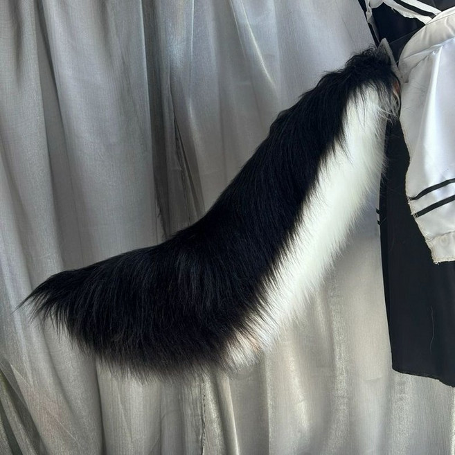움직이는 꼬리 구미호 분장 여우 코스프레 코스튬 할로윈 의상 축제, 70cm 비동 꼬리, 1개, 스타일B블랙화이트