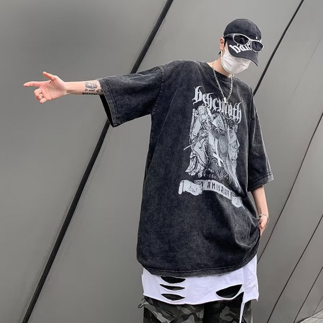 夏季潮流印花圓領T卹 男女情侶款