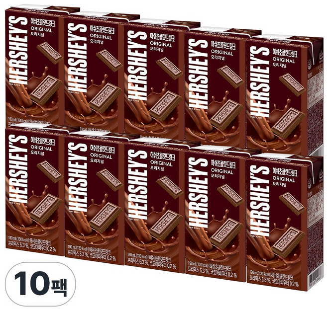 [임박특가] 매일유업 허쉬초콜릿 드링크 초코 오리지널 10팩 [소비기한 2025-12-25], 190ml