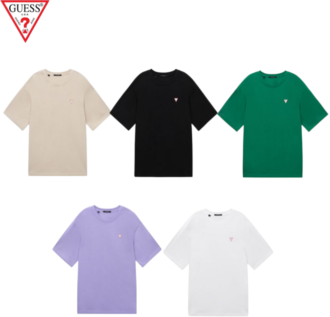 [백화점발송]게스 남녀공용 티셔츠 5color 세미오버 오리지널 미니삼각 반팔티셔츠 반소매 캐주얼 데일리 유니섹스 커플룩 여행