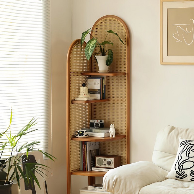 일공이오마켓 레트로 거실장식장 장식장가구 원목진열장 인테리어가구 피규어진열장 장식장, 등나무코너캐비닛-체리색