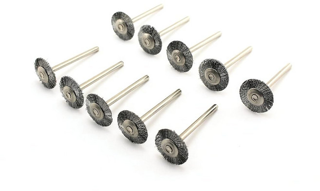 Dremel 및 녹 제거 부식 스크럽 표면의 기타 회전 도구를 위한 1/8인치 생크가 있는 TEMO 10개 탄소강 브리스틀 3/4인치 평면 와이어 브러시, Carbon Flat