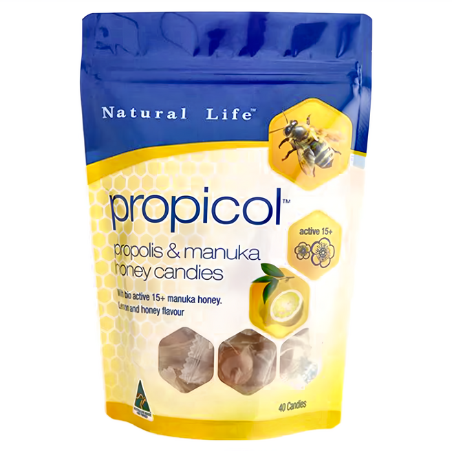 Natural Life 活性麥盧卡蜂蜜蜂膠潤喉糖 40顆, 1包, 3.5g