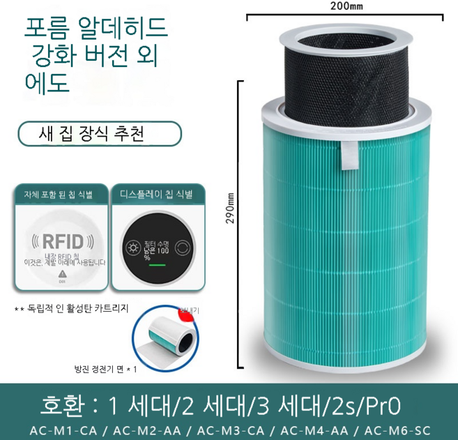 샤오미공기청정기 1세대 2세대 3세대 4세대 2s 호환 필터, 1개, 이중형