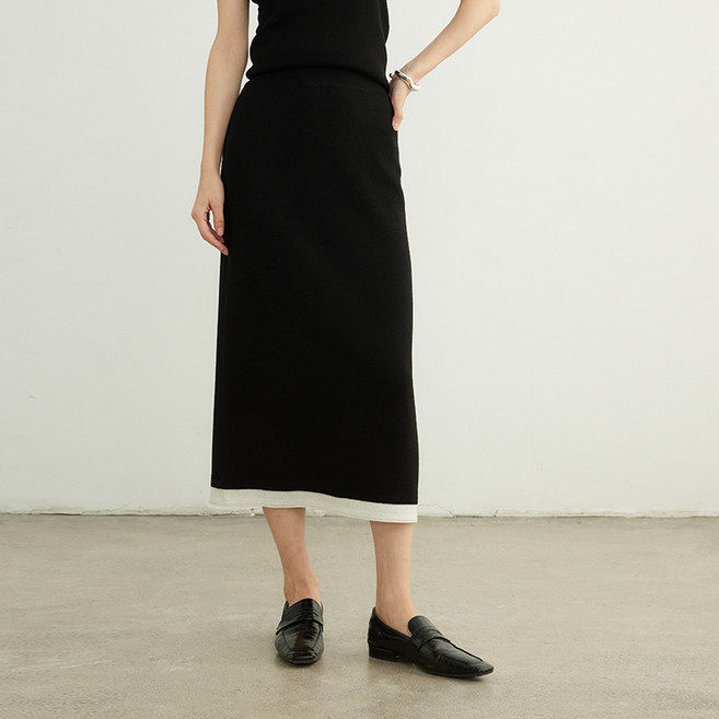 【撞色鬆緊腰】羊毛半身裙 針織裙 包臀裙 A字裙 中長裙 修身顯瘦 美麗諾羊毛 早春通勤 百搭氣質