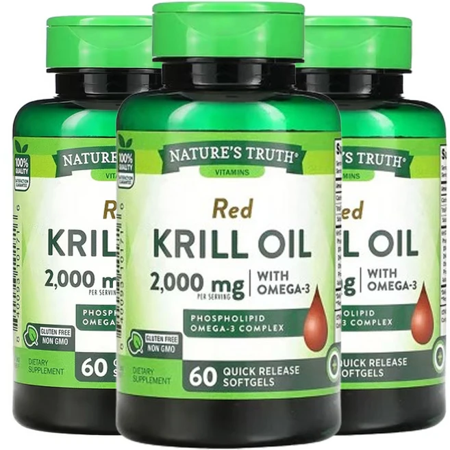네춰스 트르스 오메가-3 함유 레드 크릴 오일 2 000mg 신속 방출 소프트젤 60정, 3팩 - 쿠팡