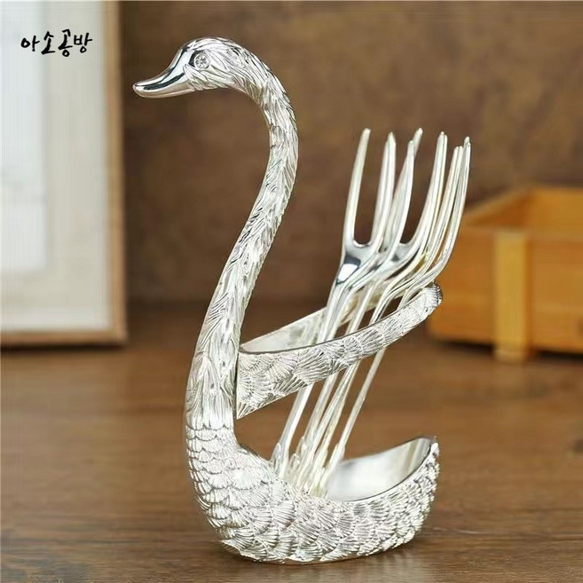 아소공방 에스크드림 황금 스완 포크/티스푼 세트, 스완+포크6개, 실버, 1개