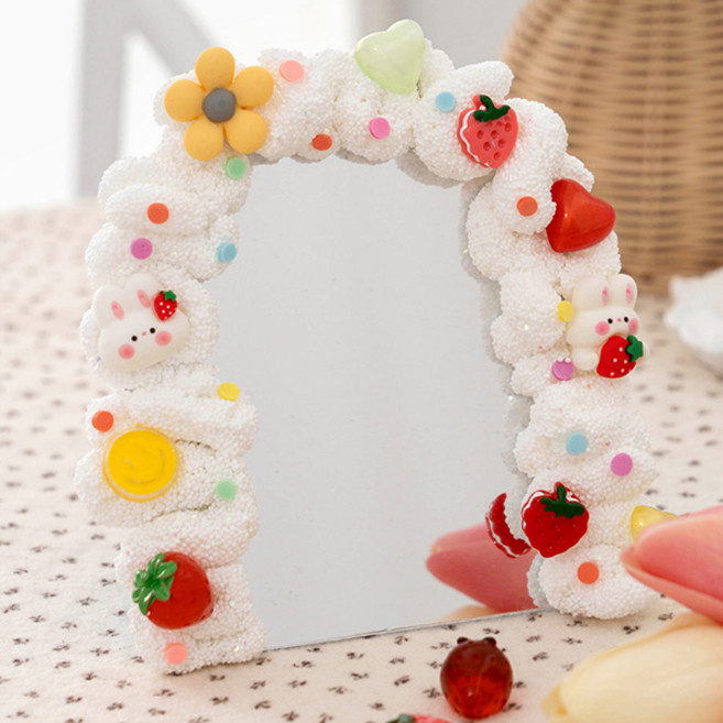 아이베이비아트 클레이 폼미러 DIY만들기세트 거울만들기 미니손거울꾸미기 데코덴 접이식휴대용손거울, 1개, 딸기파티