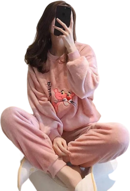 Haengbuk 상하의 투피스 여성용 보들보들 여성 겨울 잠옷 상하 세트