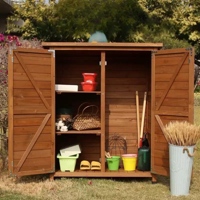 원목 야외 보관함 수납장 농기구보관함 소형창고, A, 브라운
