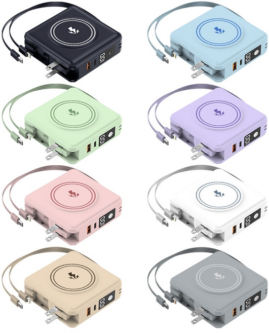 HONG JIN 宏晉 全能旅充行動電源 磁吸無線充電 自帶線 Type-C快充, 幻影黑-15000mAh, HJ-V2 PRO