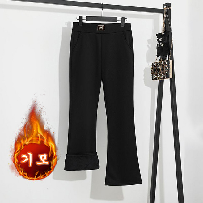 ORZQU 겨울 여성 기모 바지 하이웨스트 루즈핏 스타일리쉬한 롱바지 나팔바지